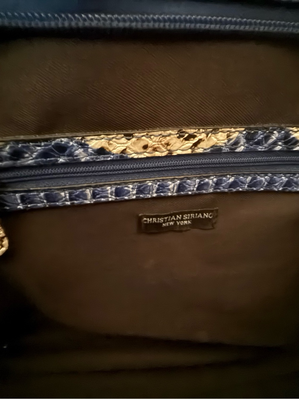 Christian Siriano  Blue and Yellow Snake Print Tote. - Picture 4 of 4